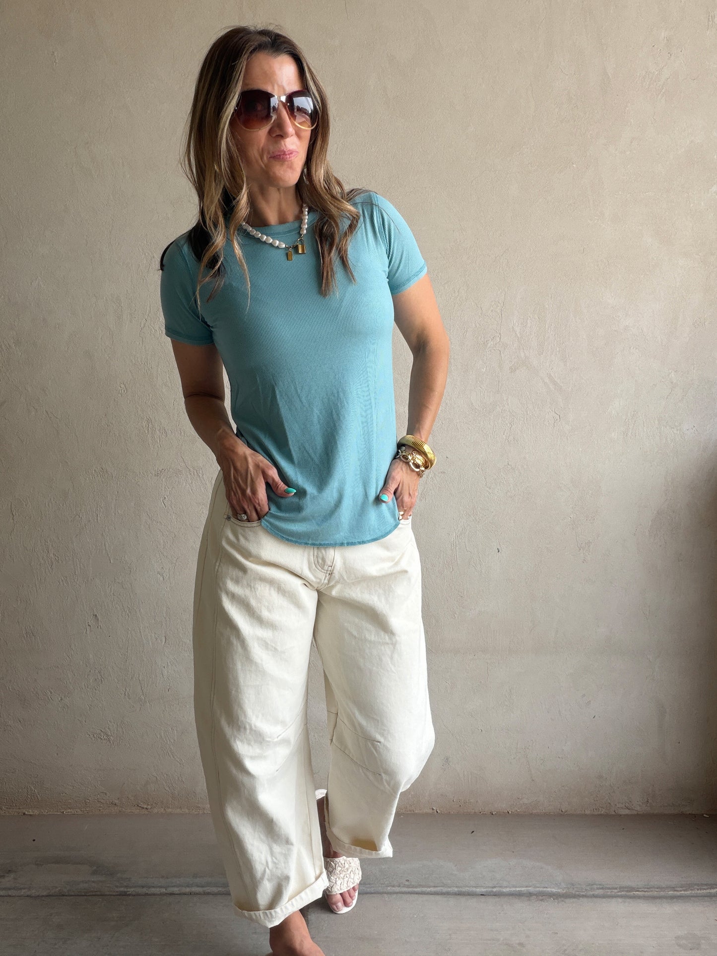 Sonny Ribbed Top in Teal