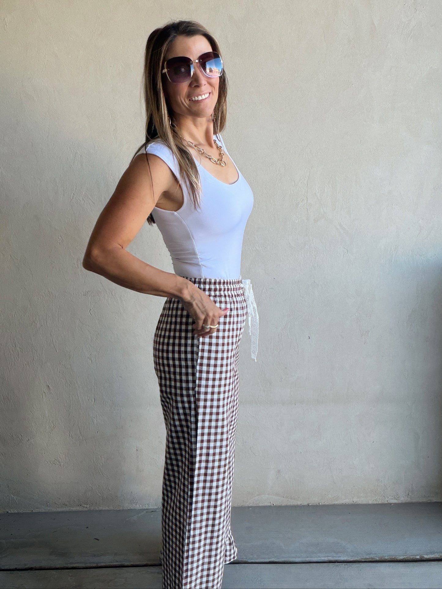 Ginger Gingham Pants in Brown & Ivory