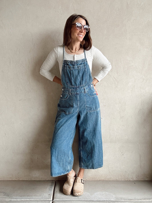 Madelyn Tie Back Overalls in Medium Denim