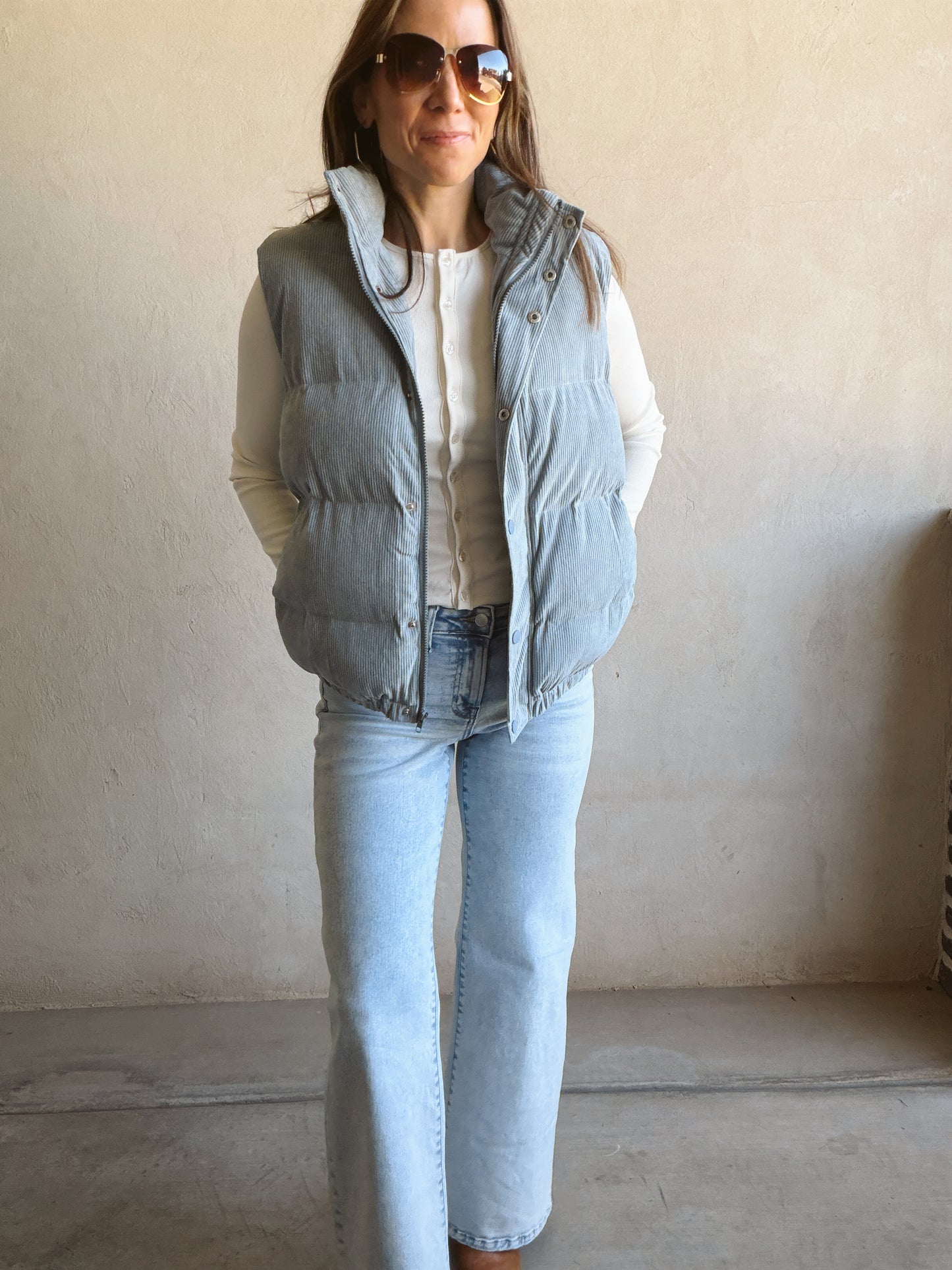 Cass Corduroy Vest in Dusty Blue