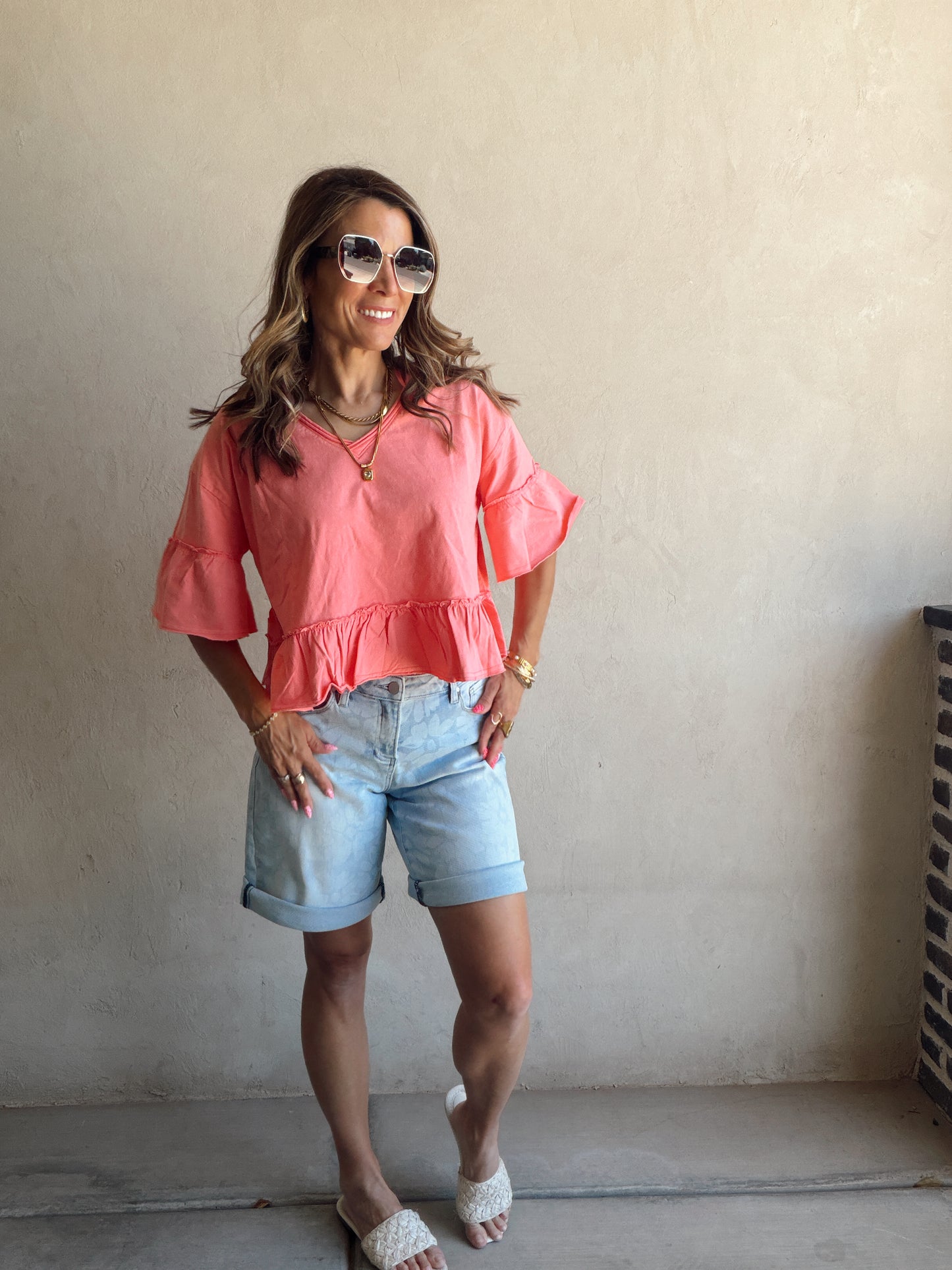 Natalia Flowy Top in Coral
