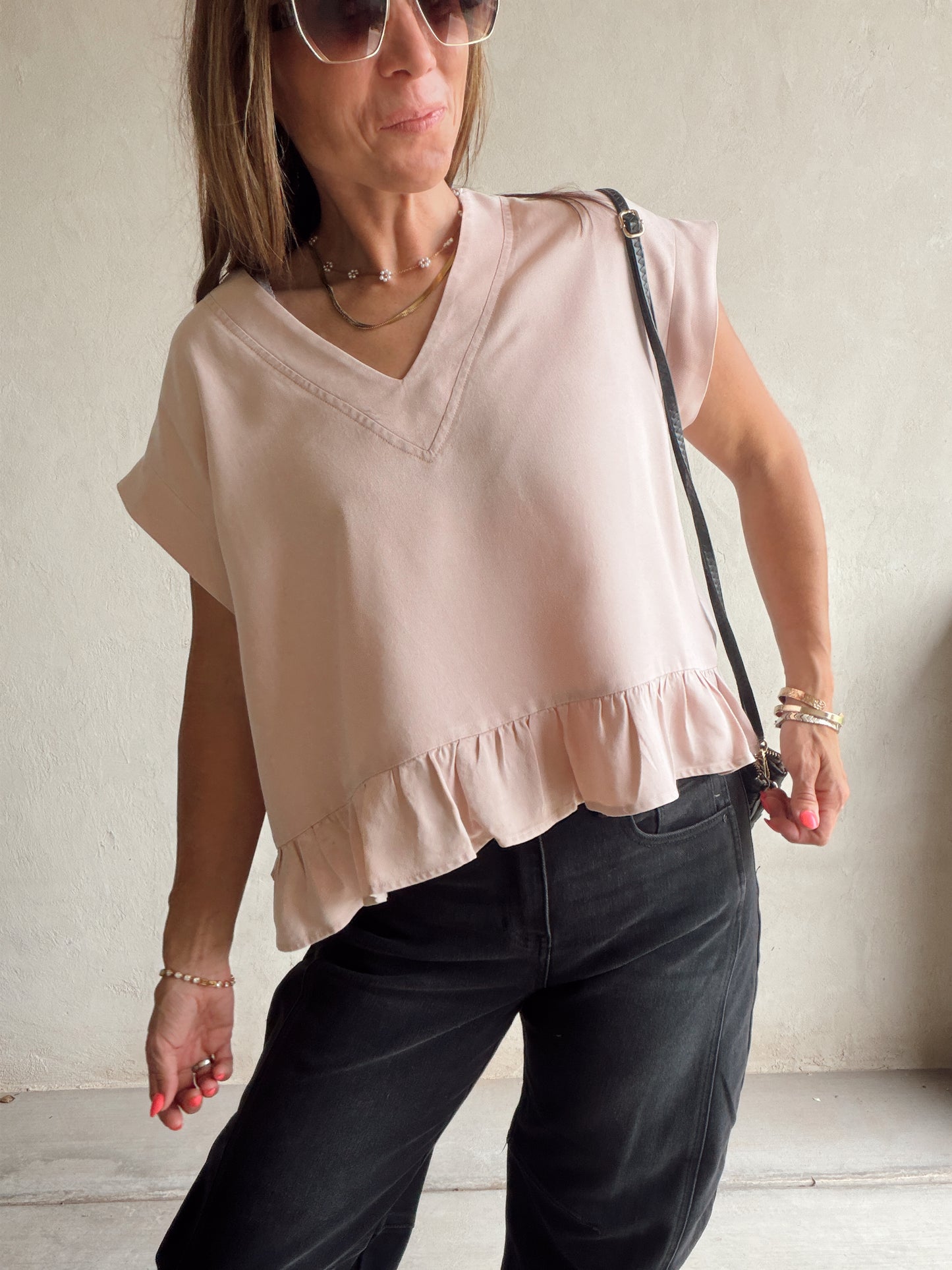 Denise Ruffle Top in Dusty Pink