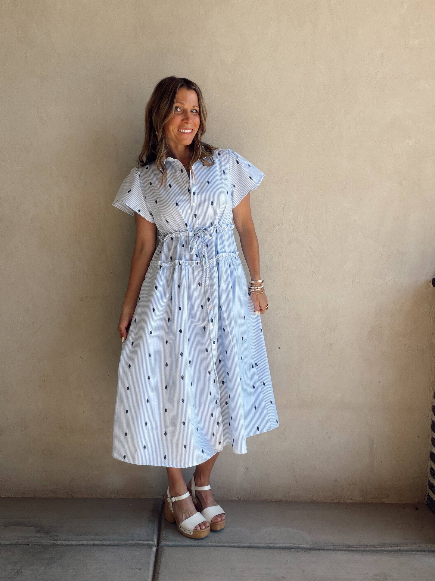 Leila Striped Dress in Blue & White