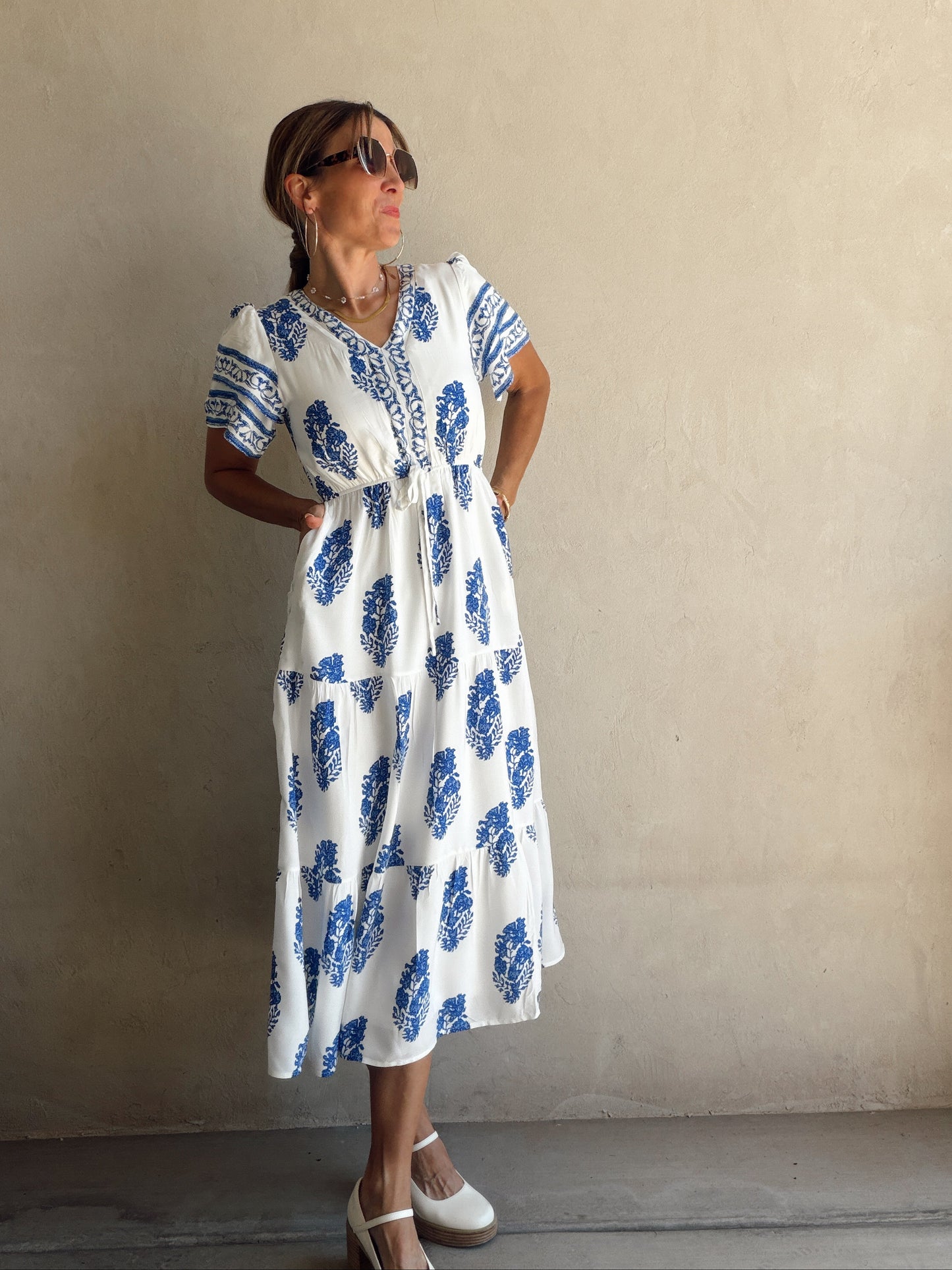 Erin Dress in Royal Blue & White