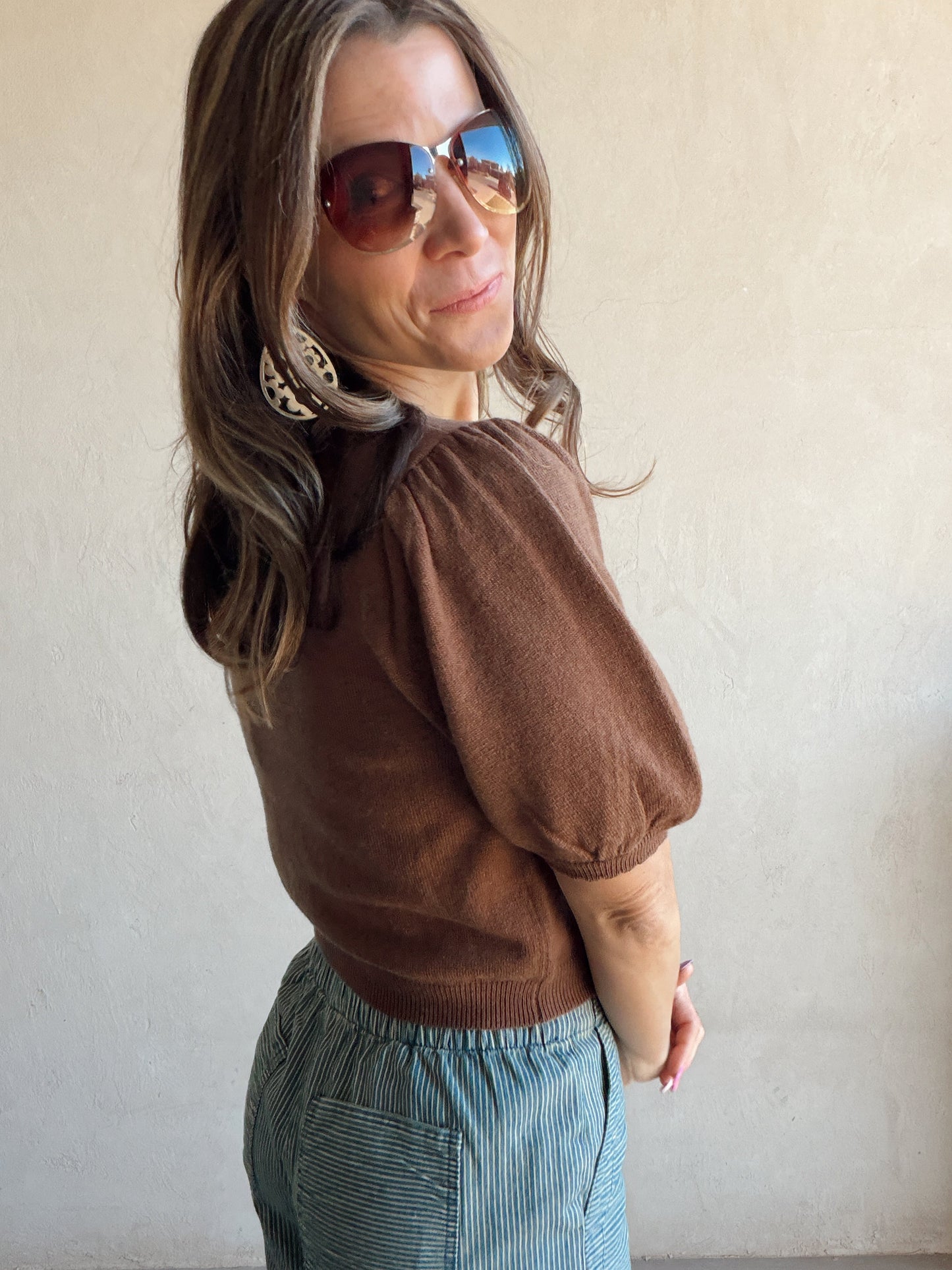 Emmie Button Down Sweater in Chocolate