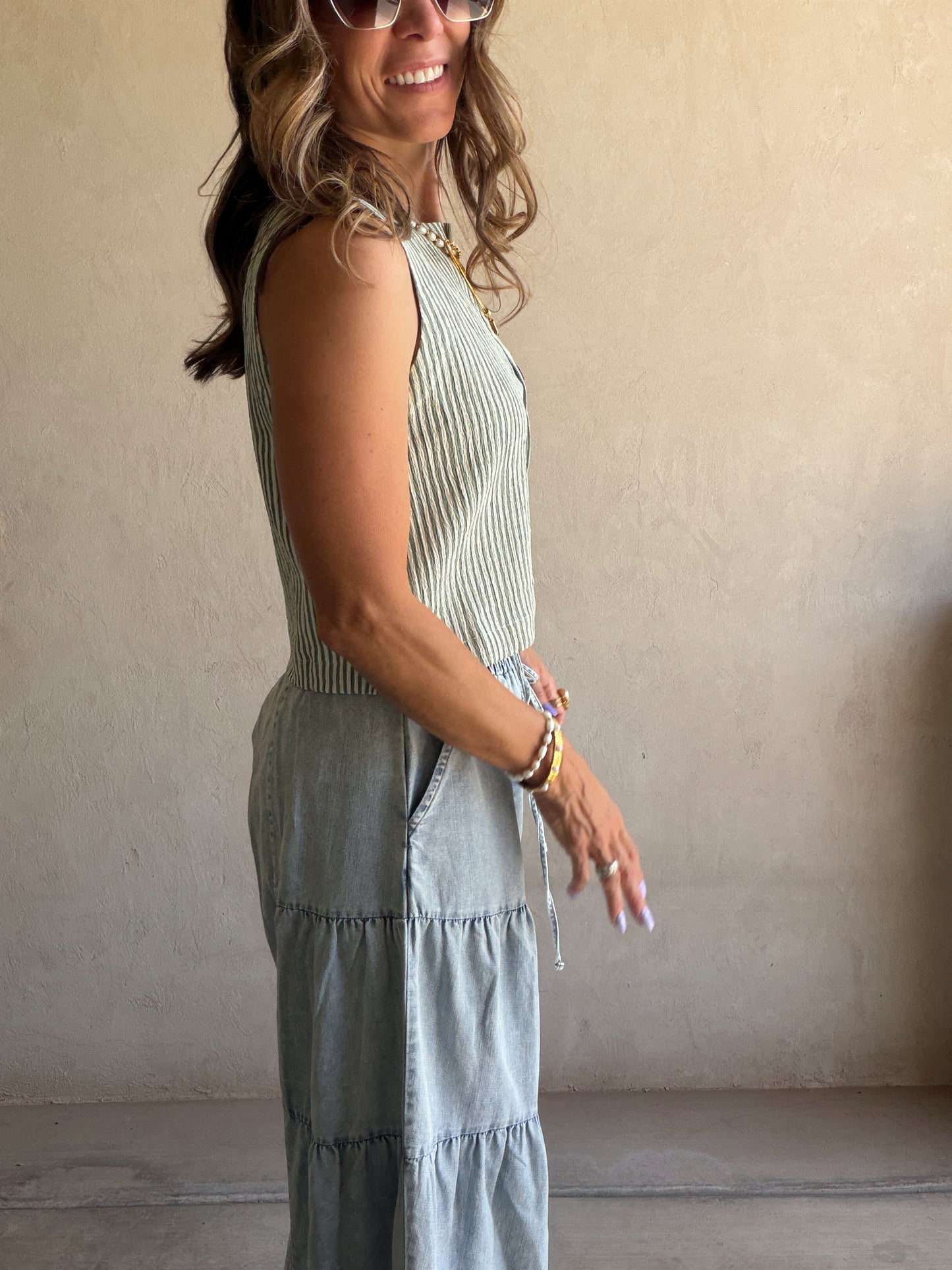 Melinda Tank in Sage & White