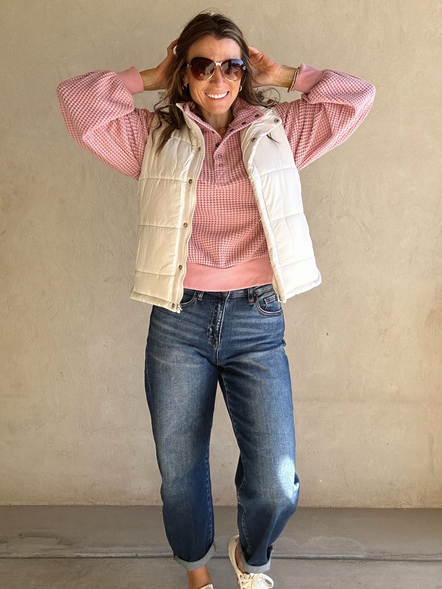 Laken Quilted Vest in Cream
