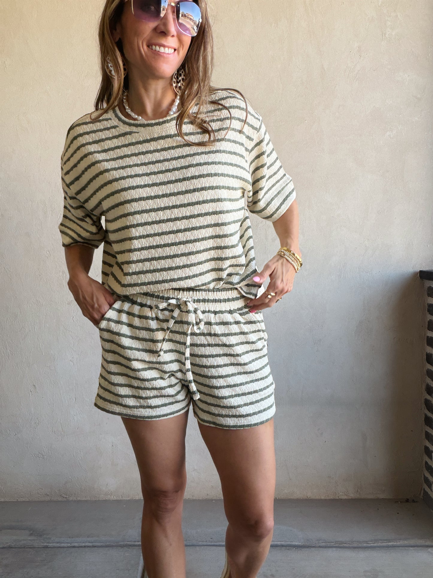 Kendall Striped Set in Olive & Oatmeal