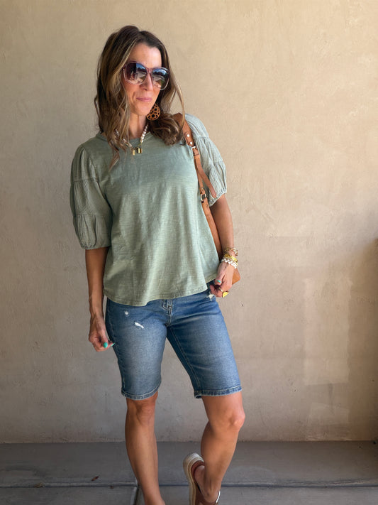 Jenny Gauze Sleeve Top in Sage