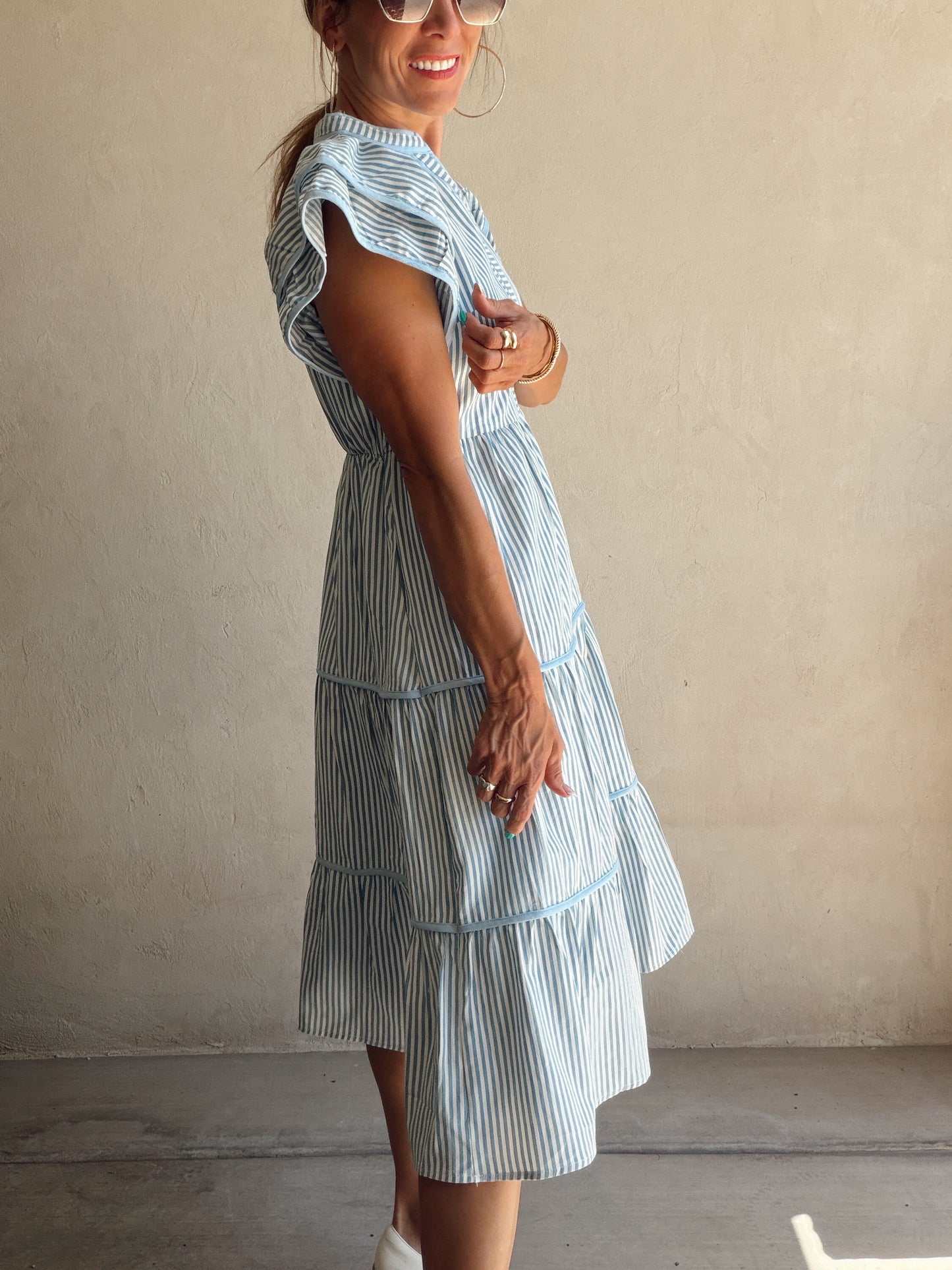 Cecilia Striped Dress in Blue & White