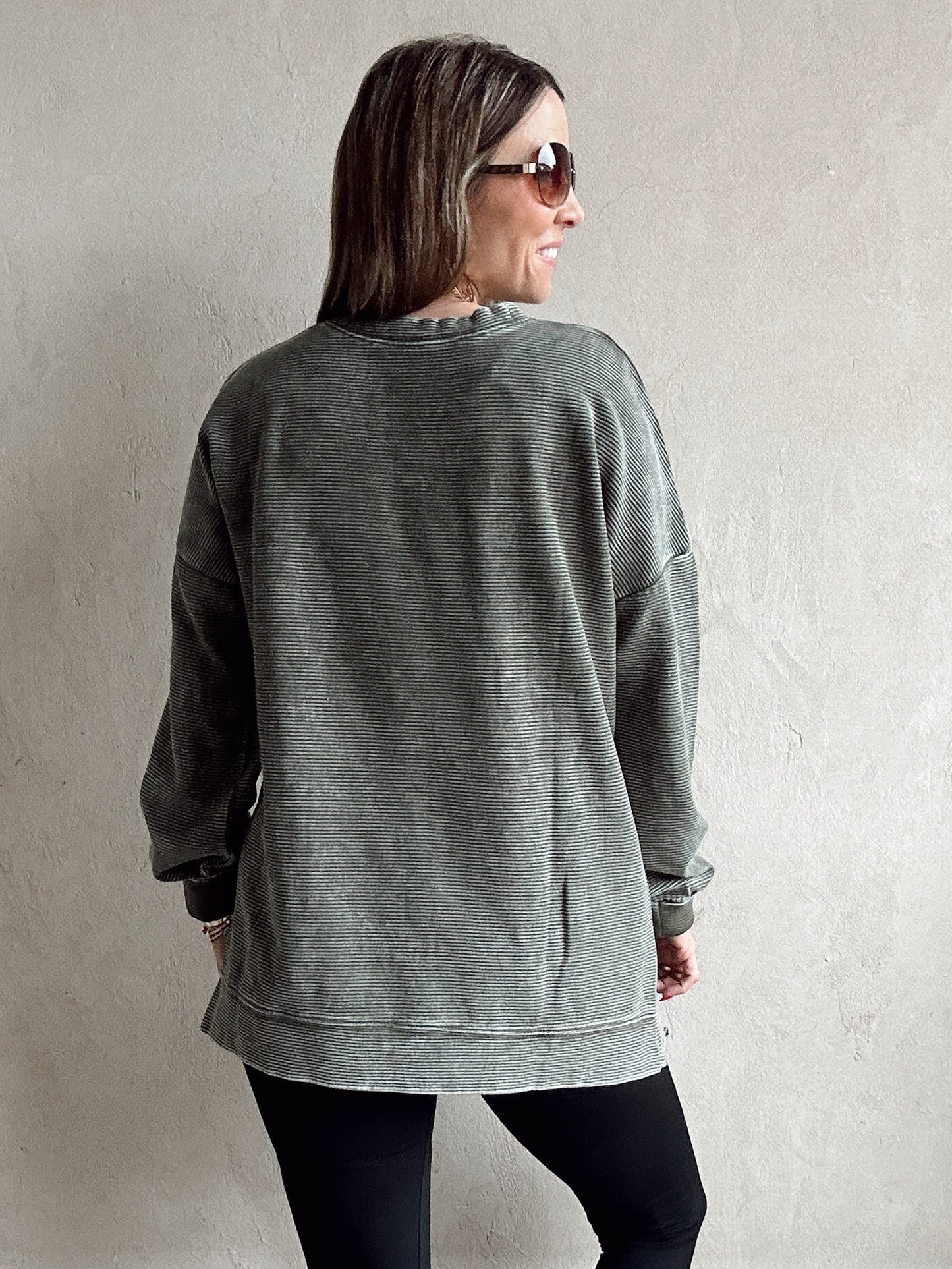 Dallas Double Ribbed Pullover in Army Green