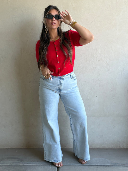 Emmie Button Down Sweater in Red