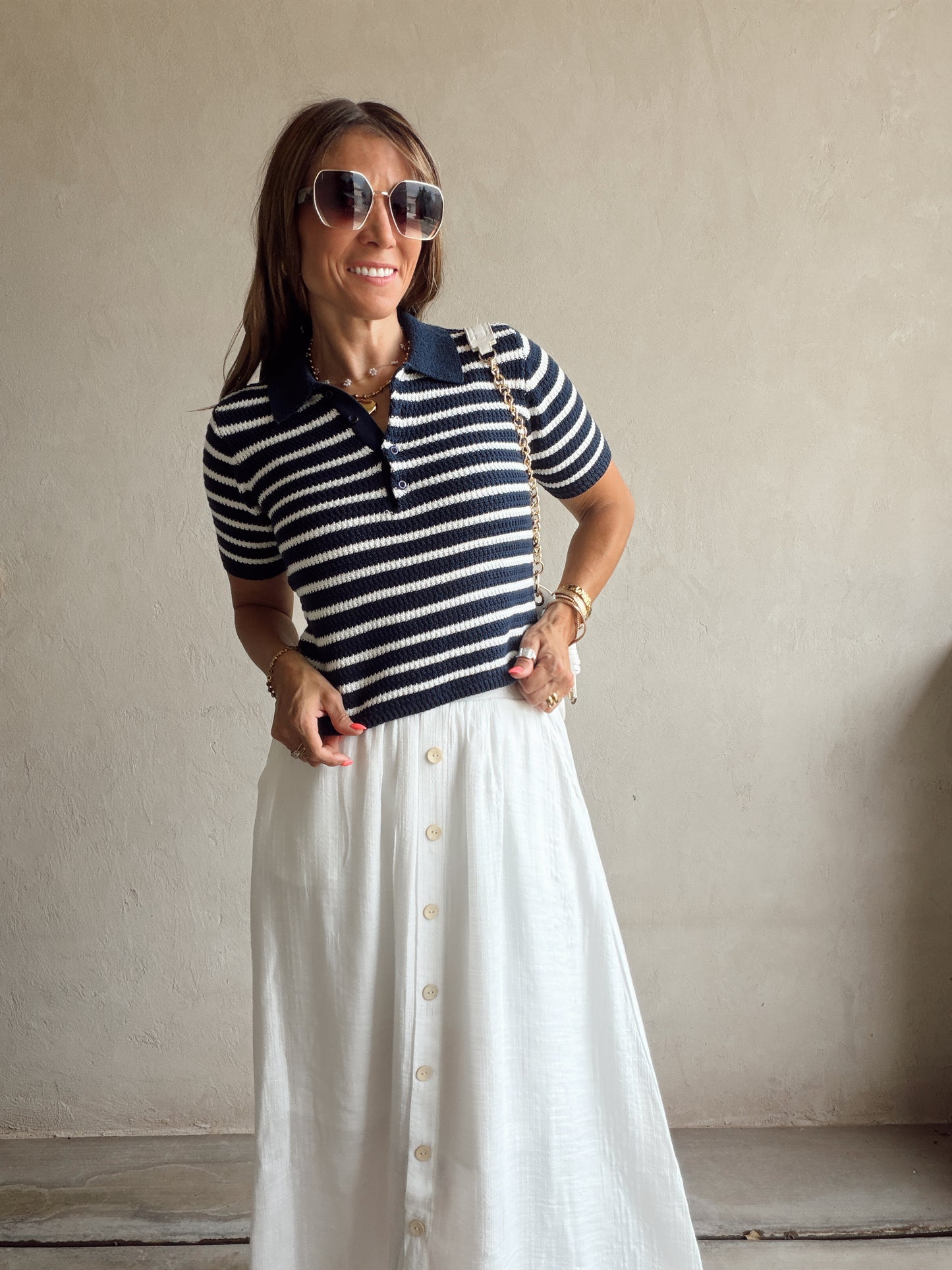 Savannah Striped Knit Top in Navy & White