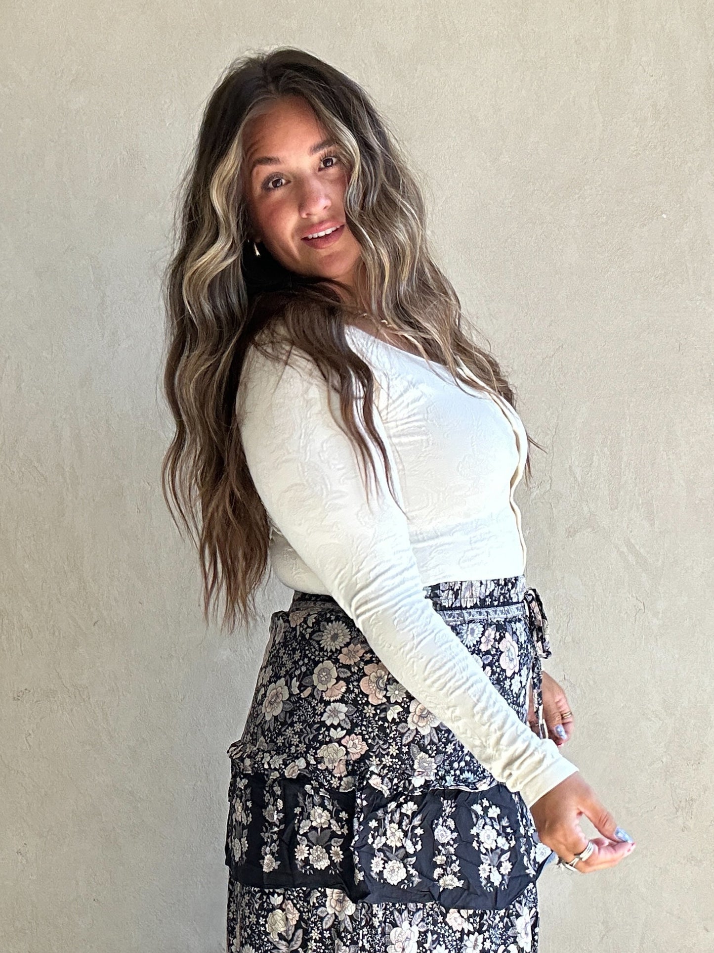 Annette Textured Seamless Cardigan in Cream