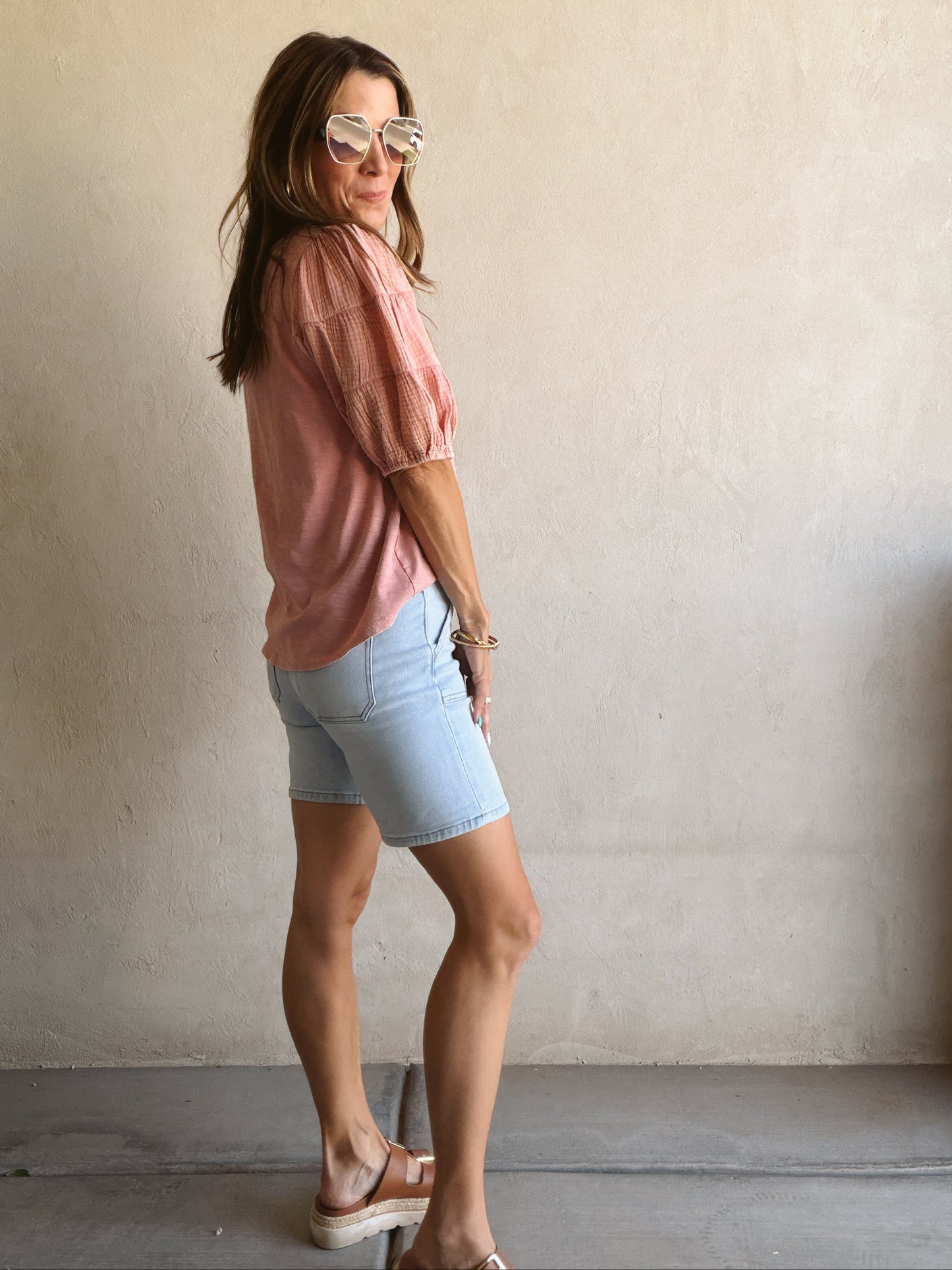 Jenny Gauze Sleeve Top in Dusty Rose