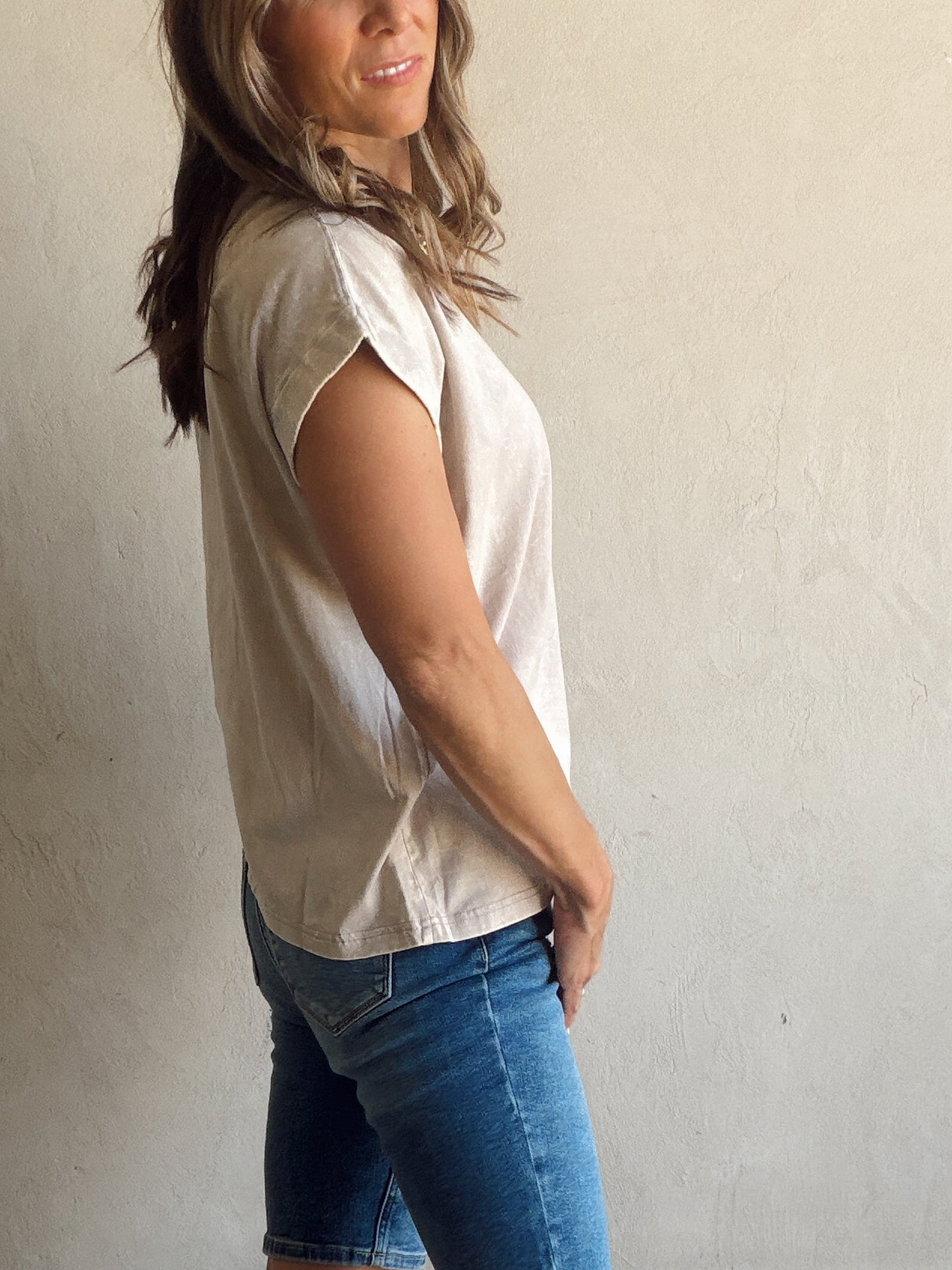 Amber Mineral Washed Top in Tan