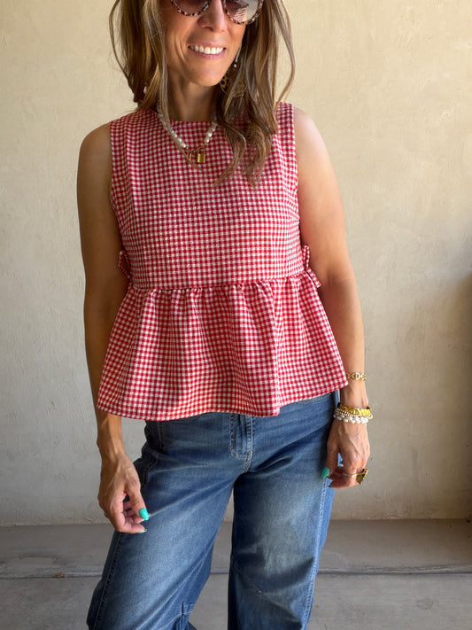 Marilyn Top in Red Gingham