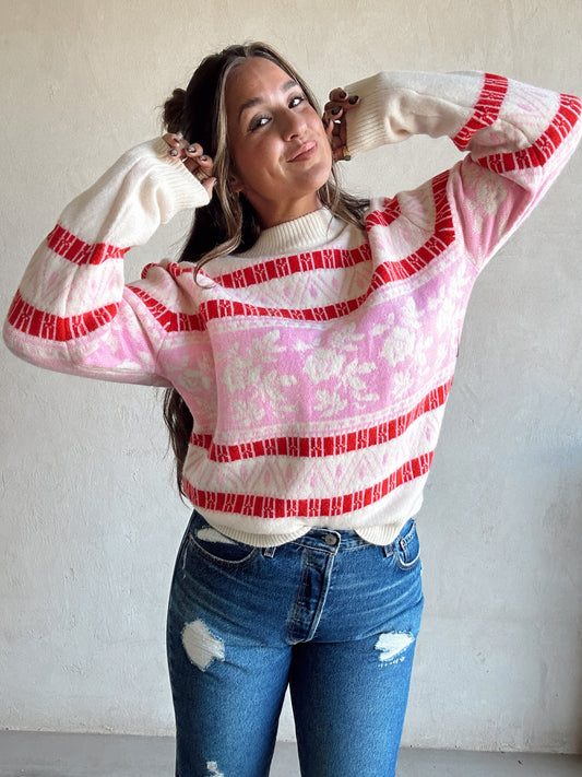 Sophie Sweater in Cream, Red & Pink