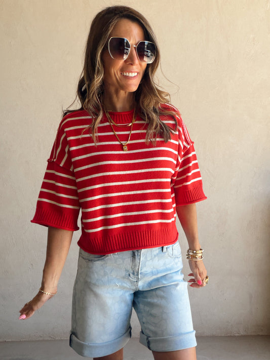 Willow Striped Top in Red