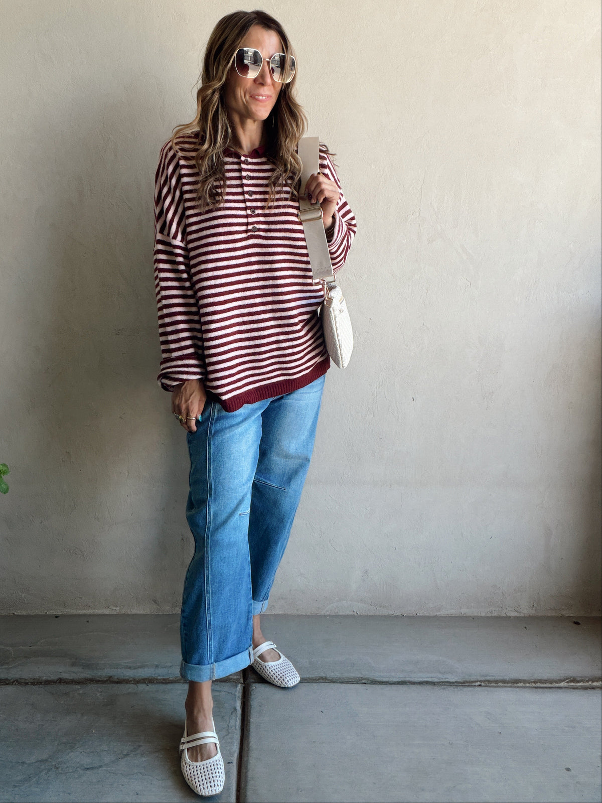 Hanna Henley Sweater in Burgundy