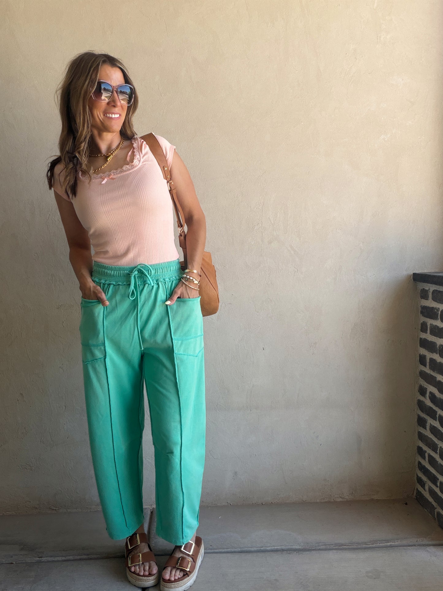Heather Barrel Sweats in Teal