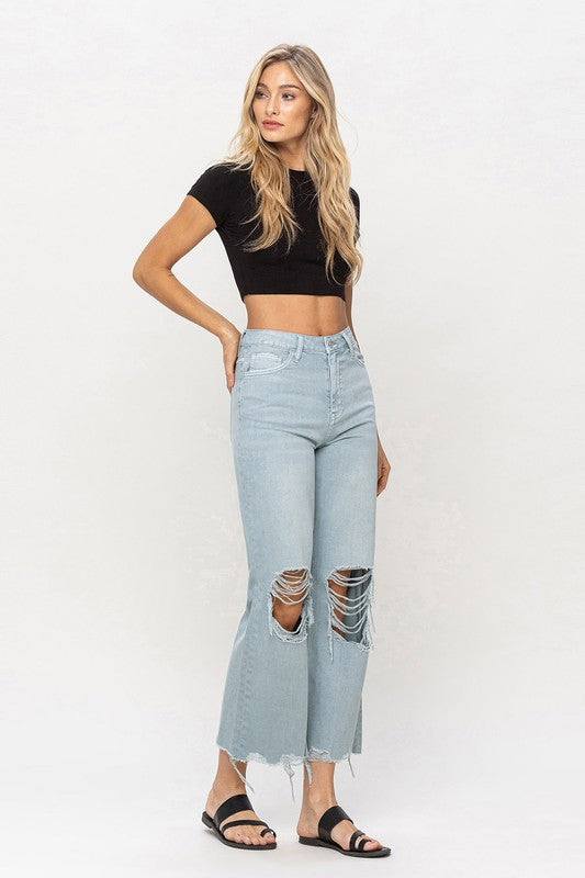 90s Vintage Crop Flare Jeans in Cloud Blue