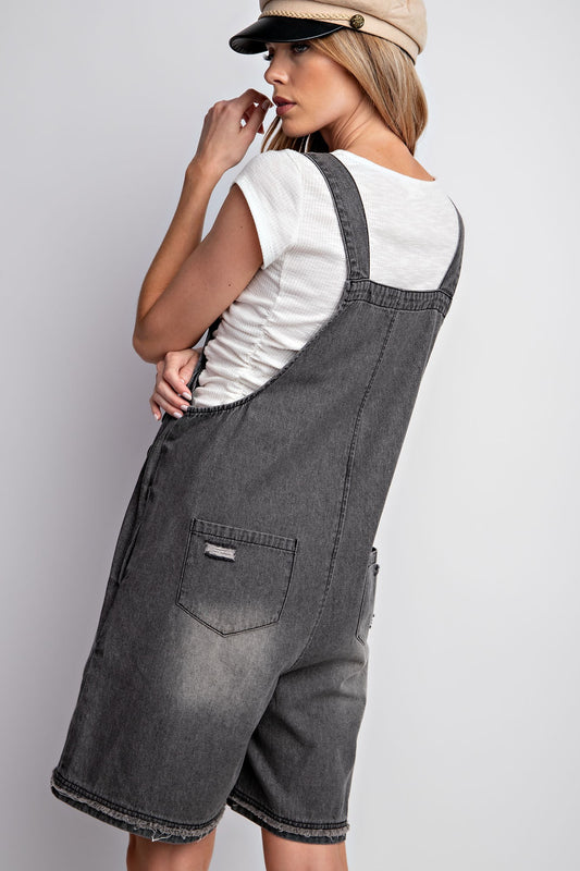 Distressed Shortalls in Charcoal