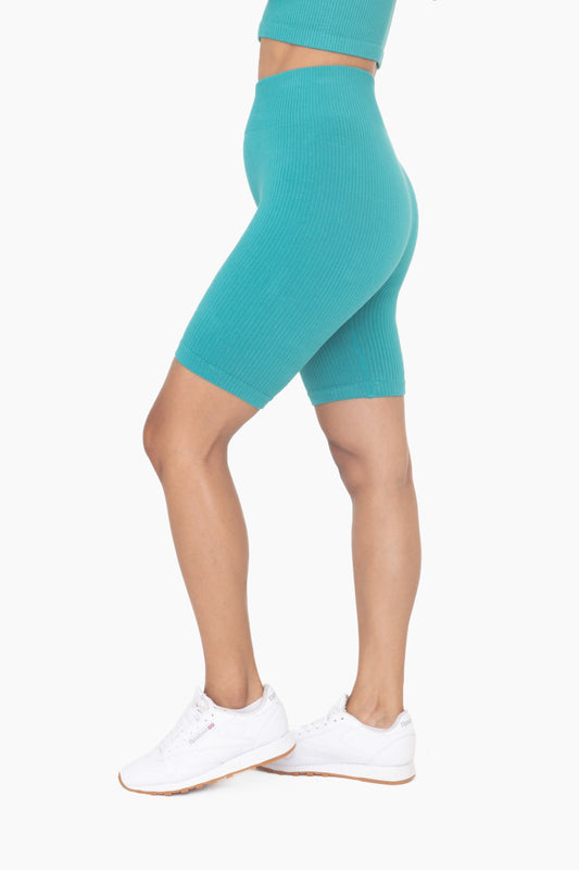 The Best Teal Above the Knee Ribbed Biker Shorts
