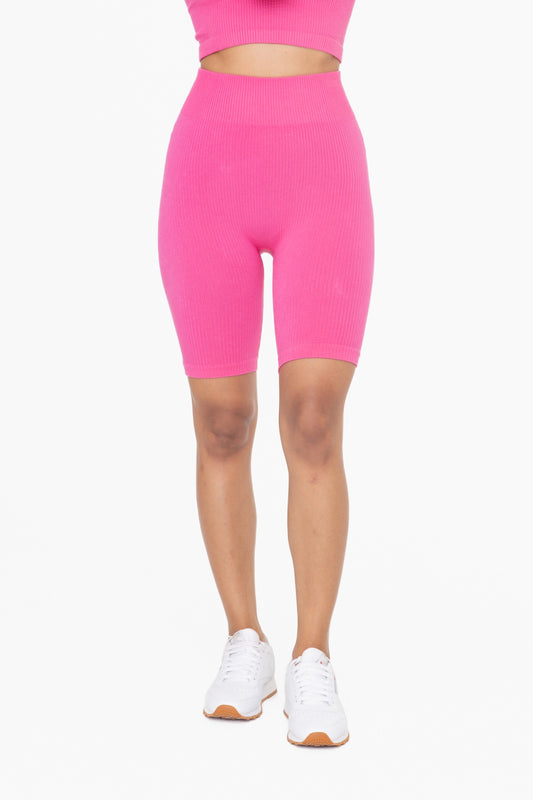The Best Pink Above the Knee Ribbed Biker Shorts