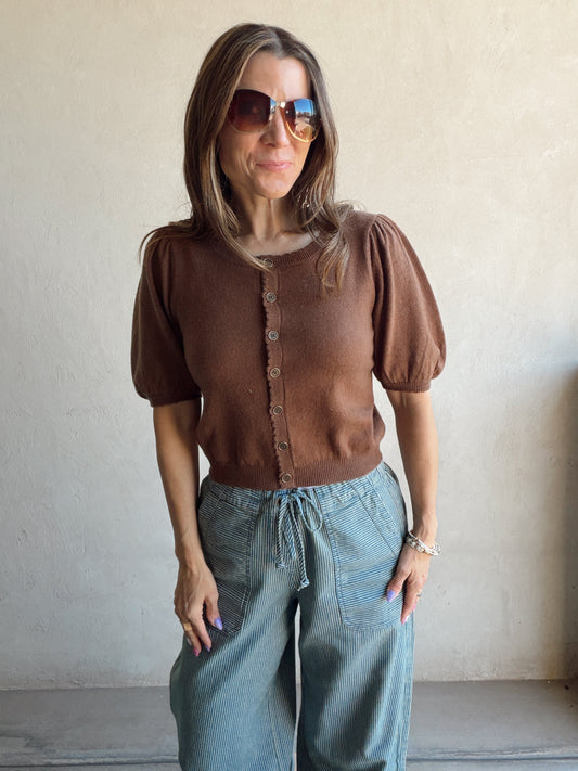 Emmie Button Down Sweater in Chocolate