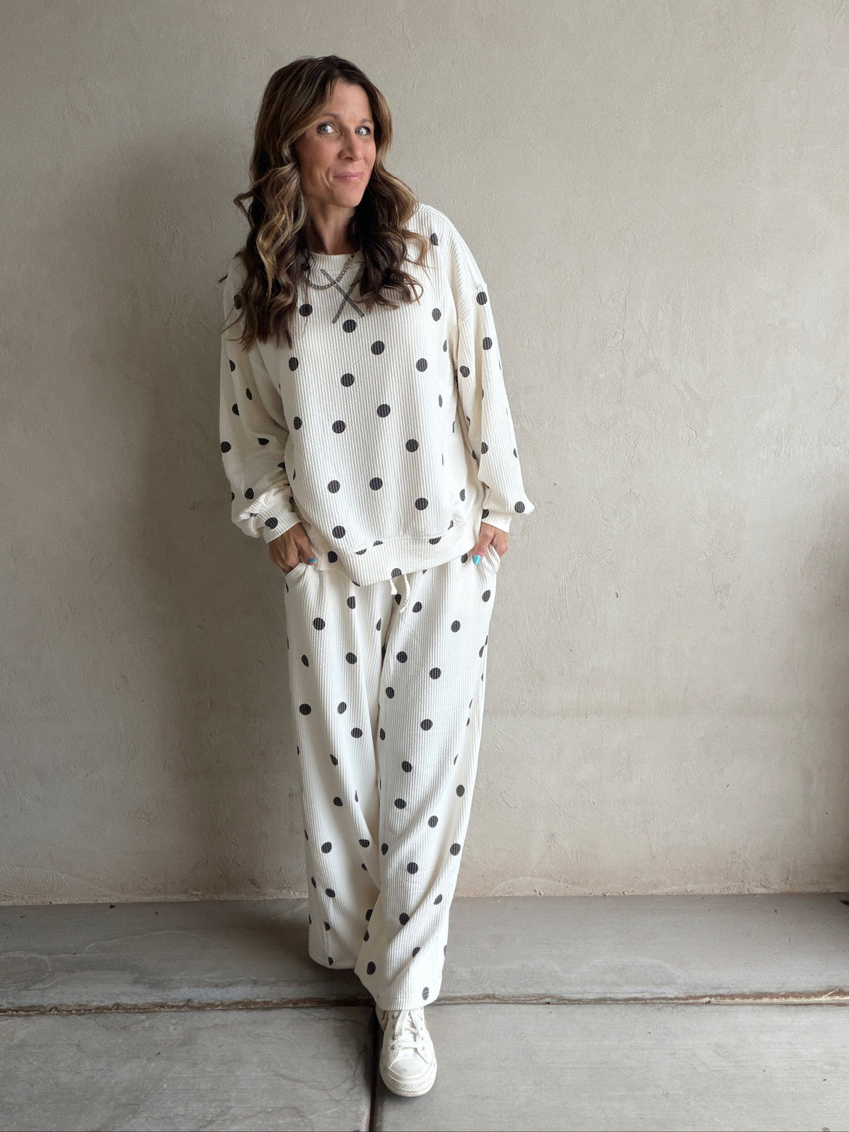 Rylee Ribbed Polka Dot Set in Ecru & Black