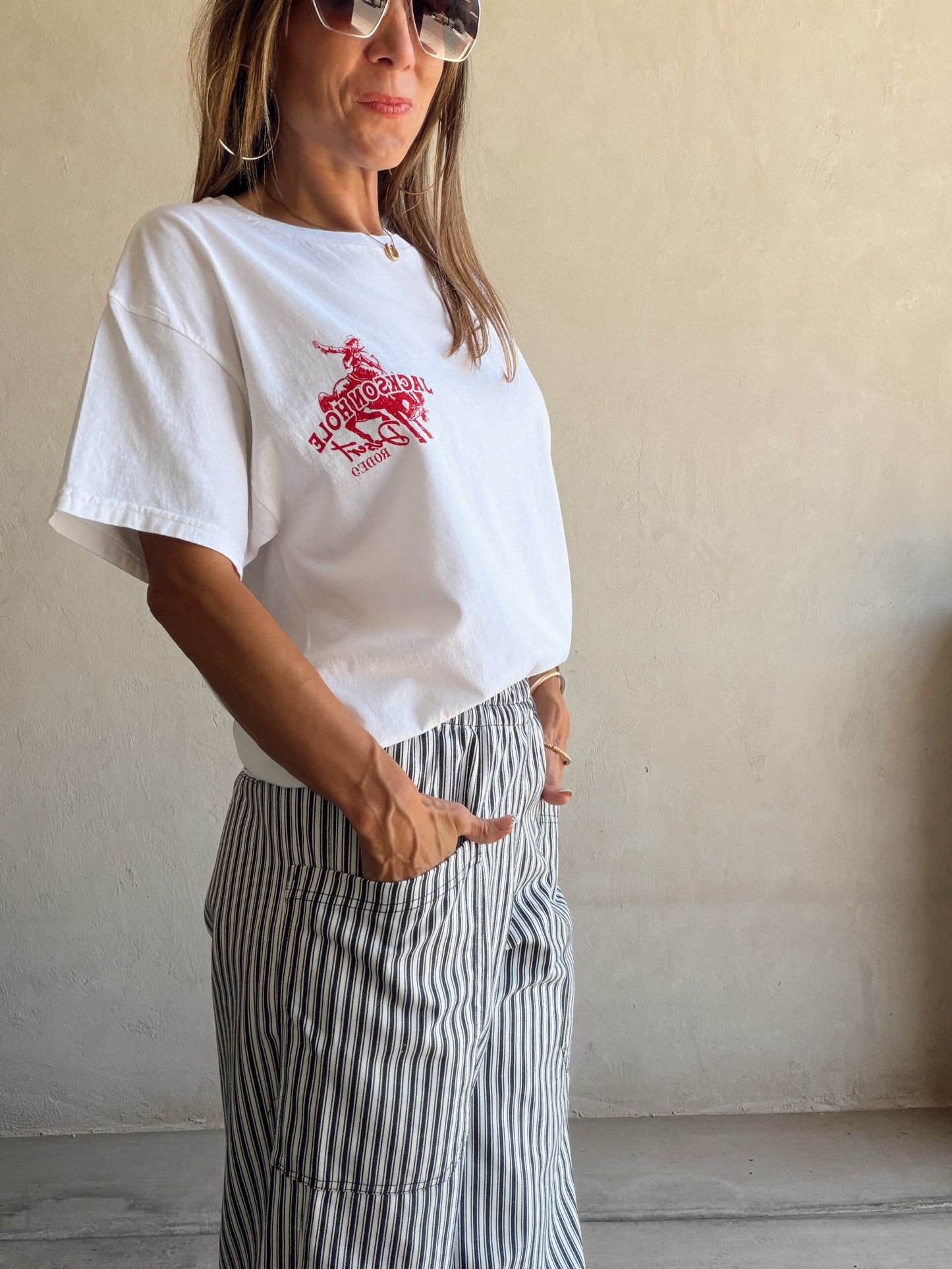 Sabrina Striped Barrel Pant in Navy