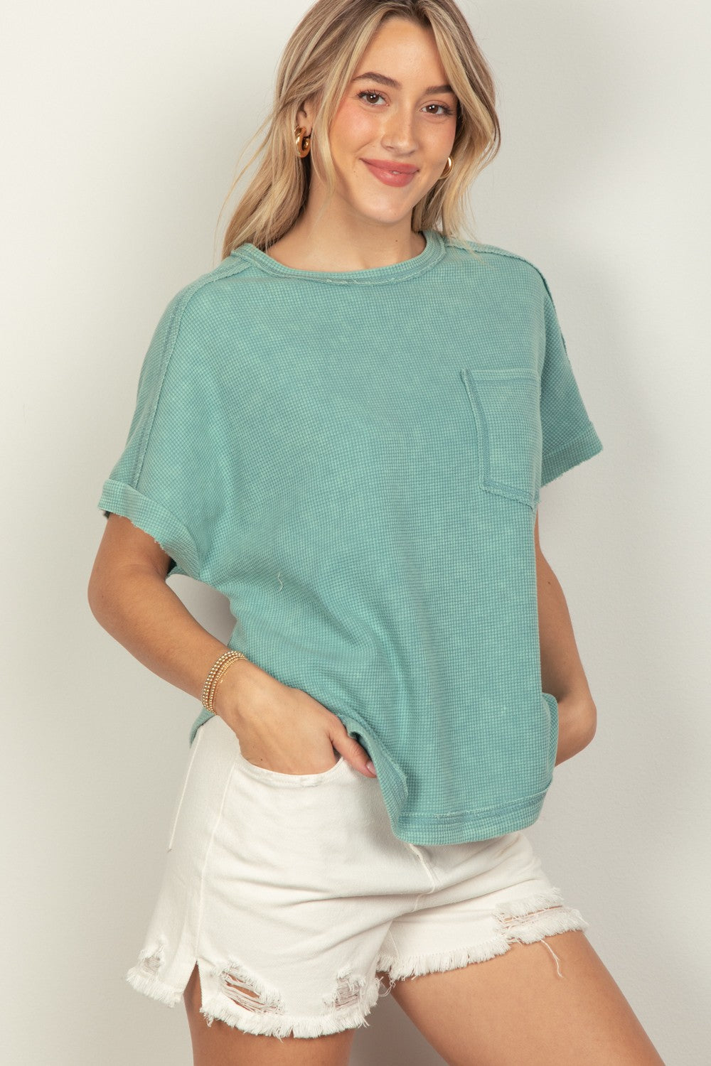 Waffle Knit Top in Sage