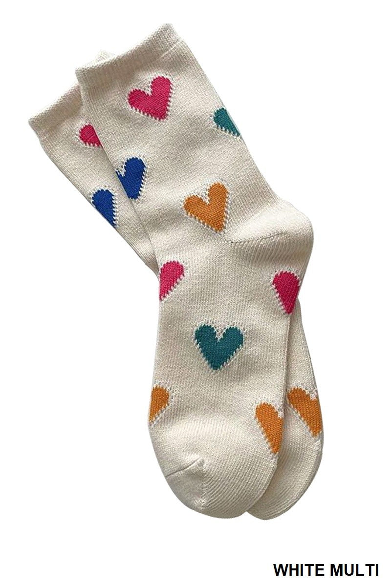 Colorful Heart Socks in White