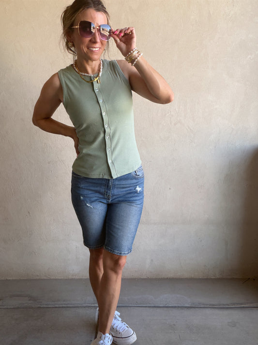 Whitney Ribbed Sleeveless Tank in Sage