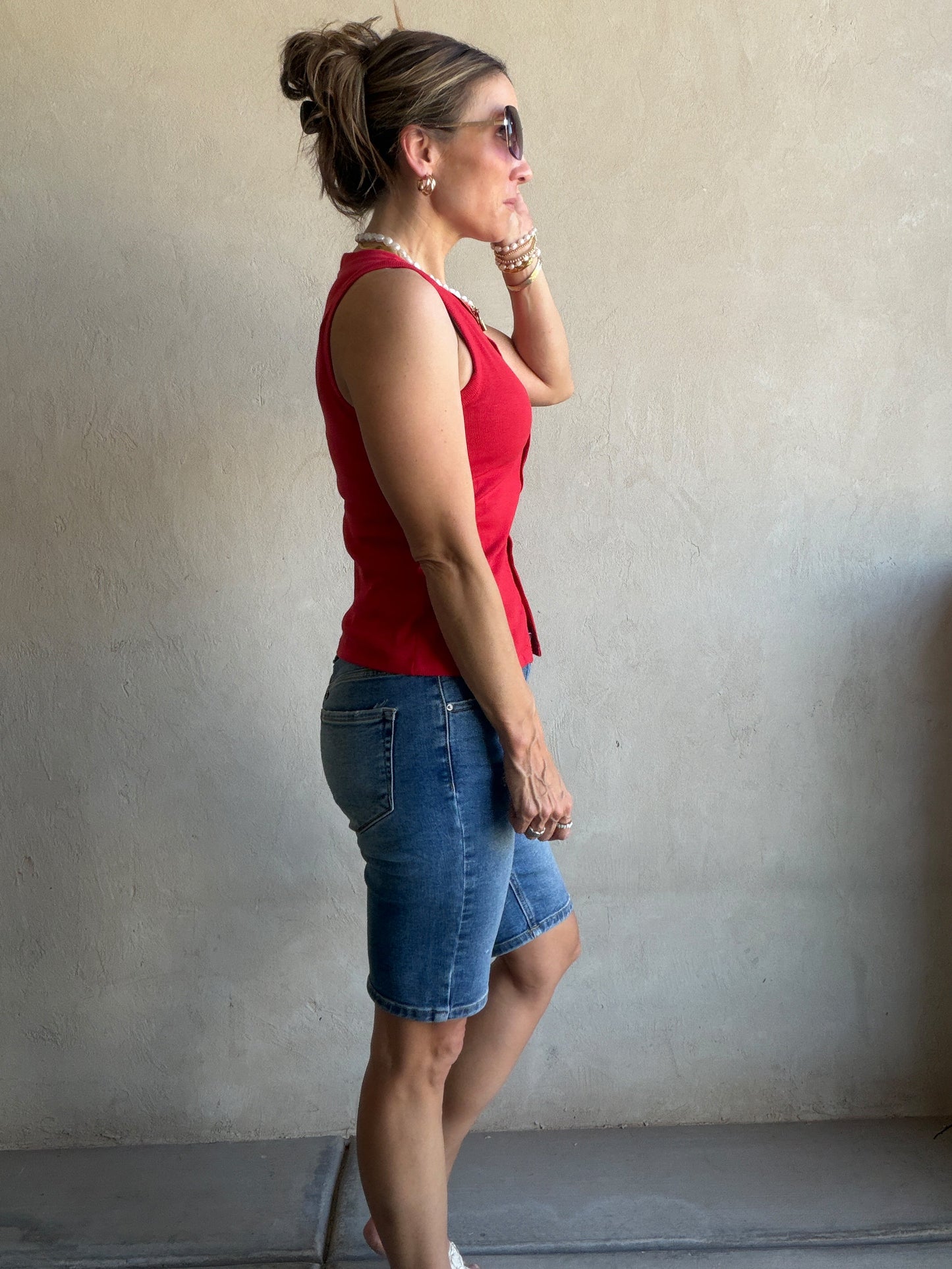 Whitney Ribbed Sleeveless Tank in Red