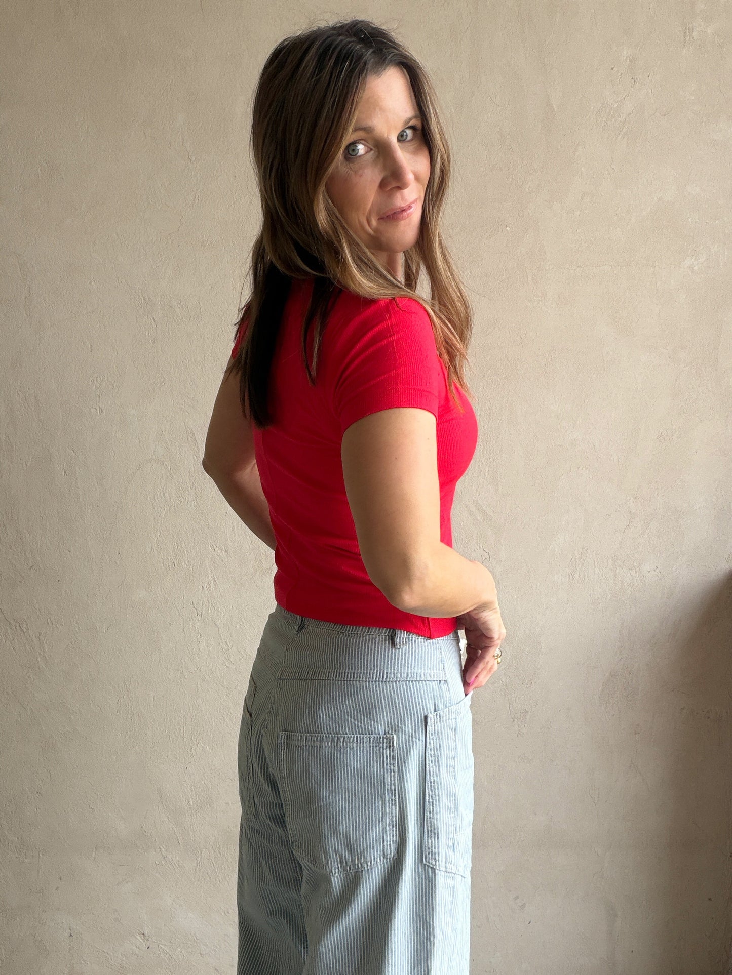 Sonny Ribbed Top in Red