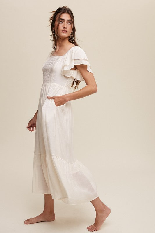 Square Neck Ruffled Short Sleeve Maxi Dress