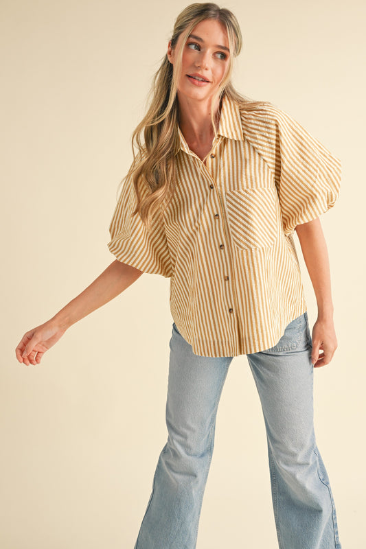 Averie Bubble Sleeve Top in Mustard