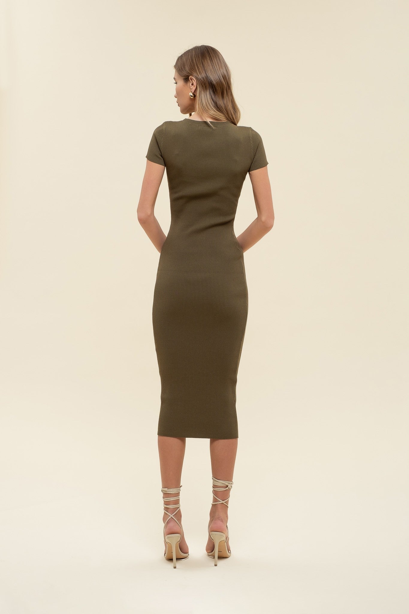 Valerie Ribbed Dress in Olive