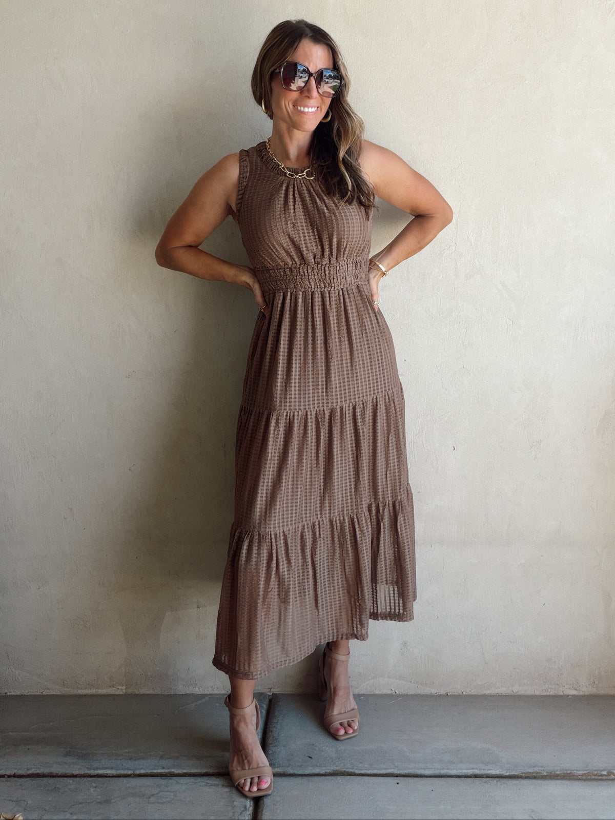 Denise Textured Dress in Mocha