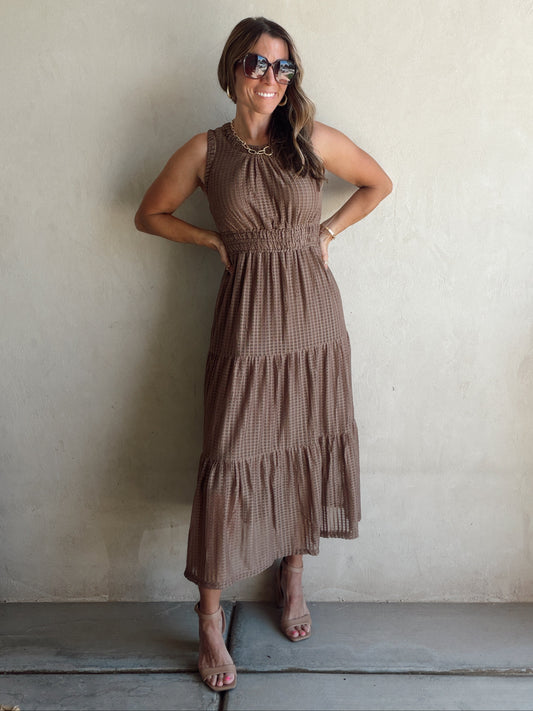 Denise Textured Dress in Mocha