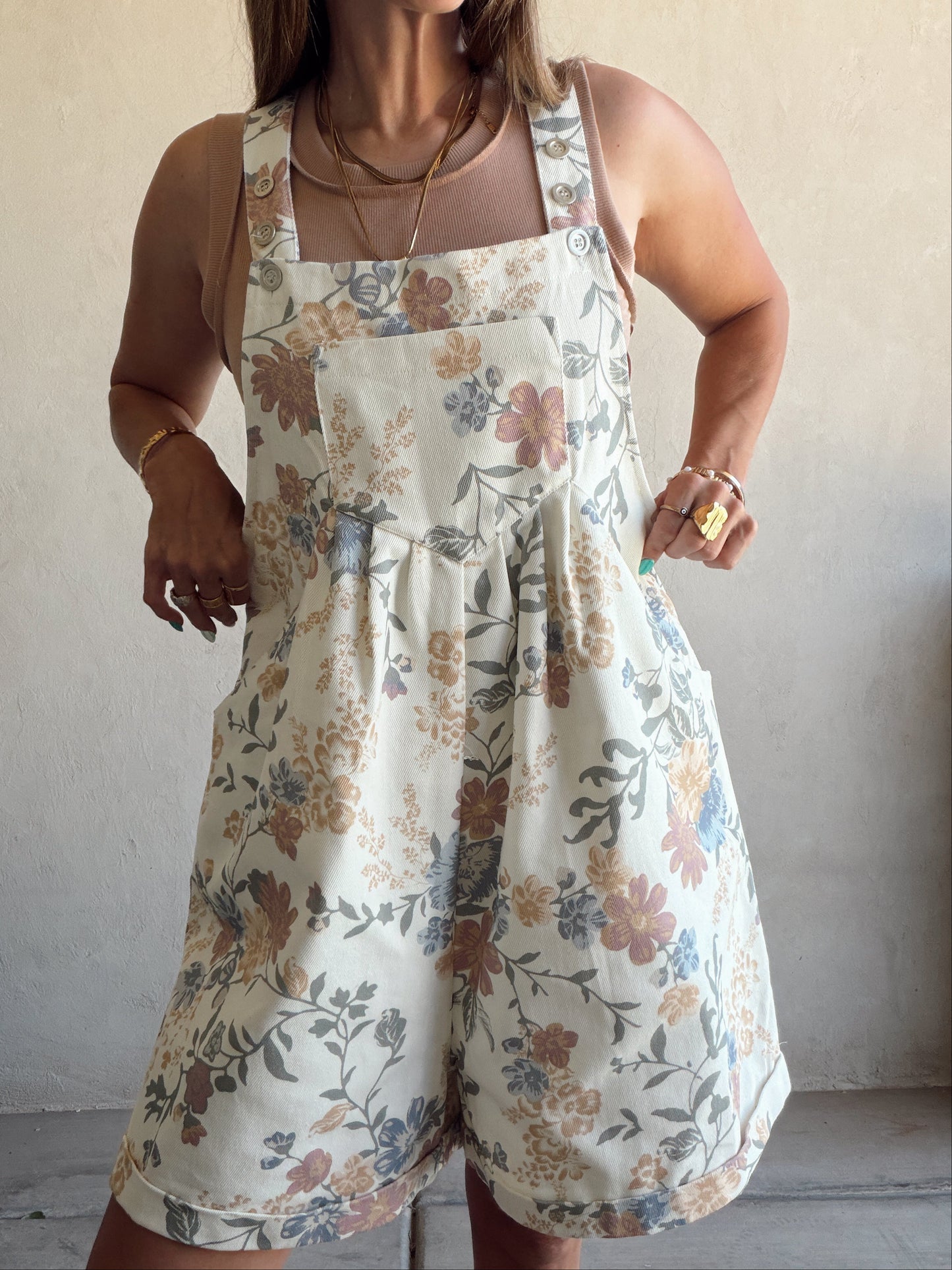 Olivia Overalls in Cream Floral