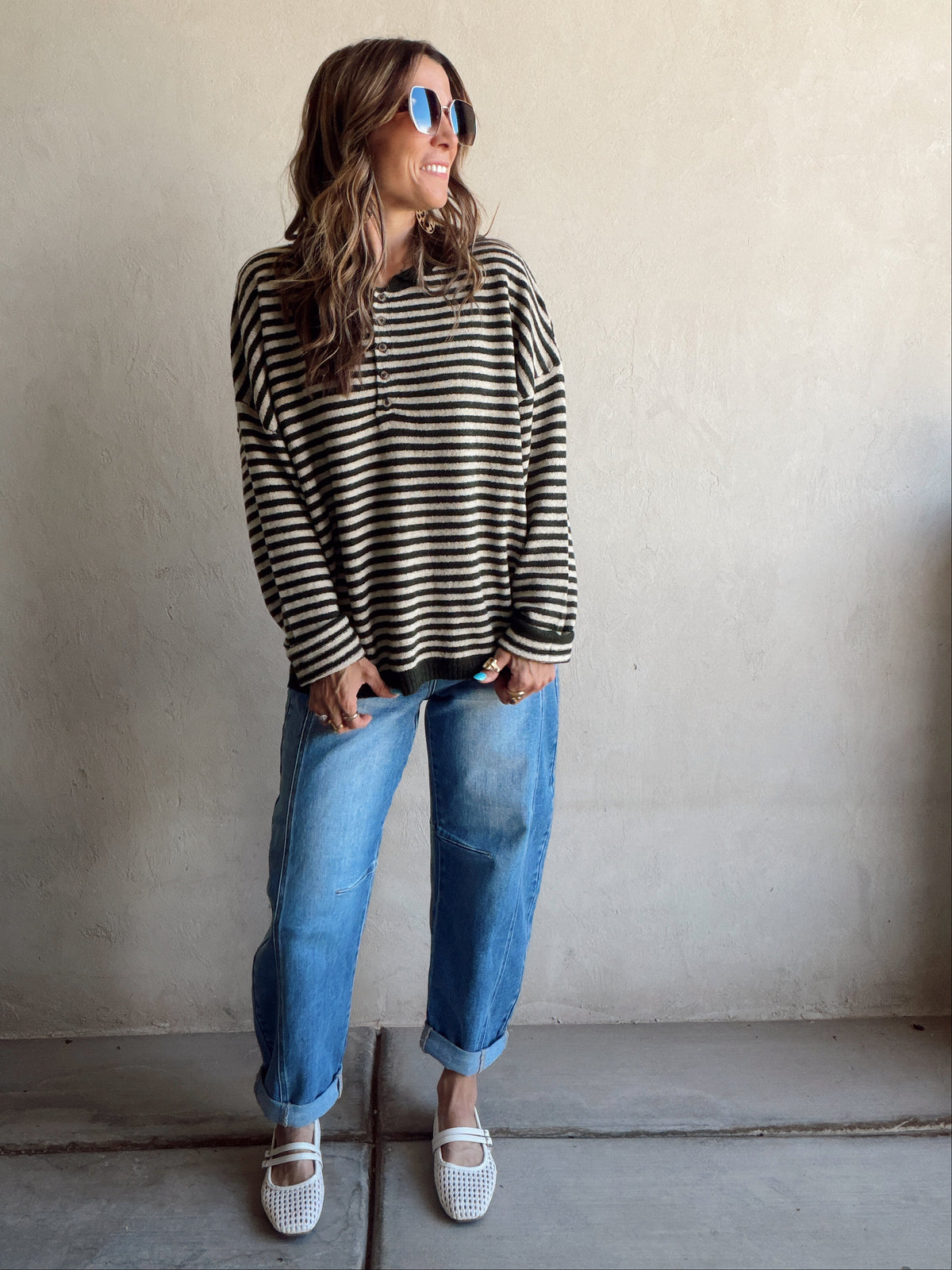 Hanna Henley Sweater in Olive