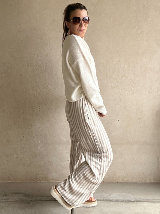 Sydney Linen Pants in Mocha & Ivory