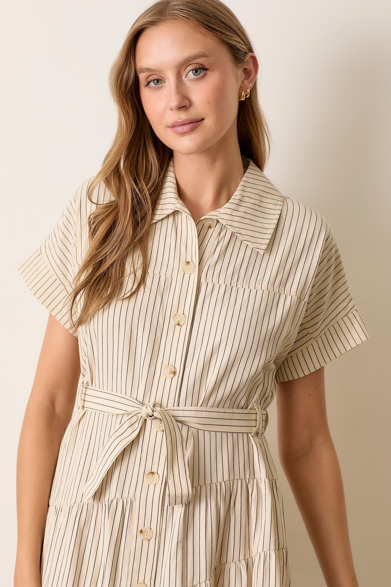 Hannah Dress in Striped Ivory