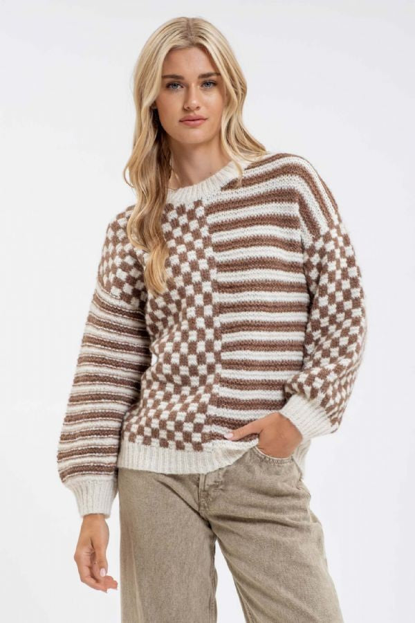 Chelise Checkered Sweater in Mocha