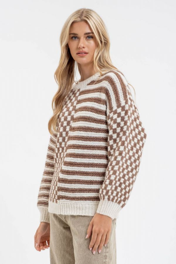 Chelise Checkered Sweater in Mocha