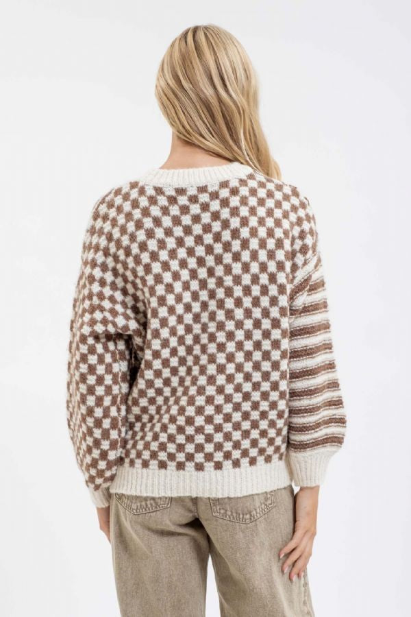 Chelise Checkered Sweater in Mocha