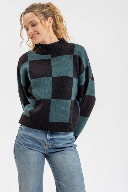 Keri Checkered Sweater in Hunter and Black